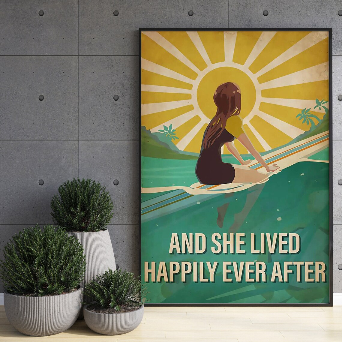 Girl Ocean Surfing Vintage Beach Wall Art Print - Image 3