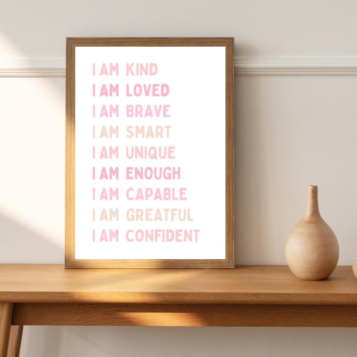 Kids I Am Affirmations Poster in Pink for Girls Room and Nursery Decor - Image 2