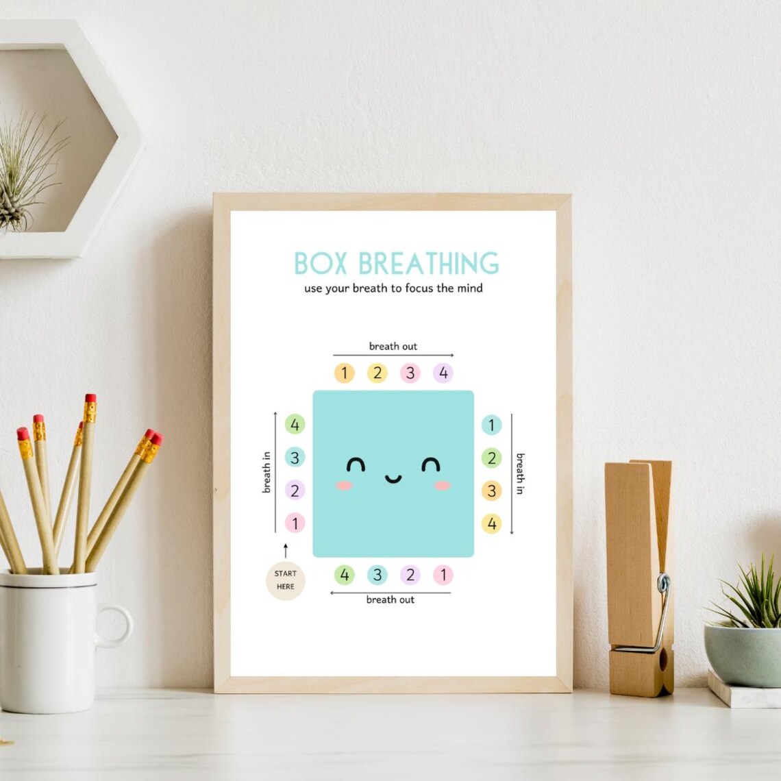 Box Breathing Poster, Calm Corner Therapy Office Decor - Image 3
