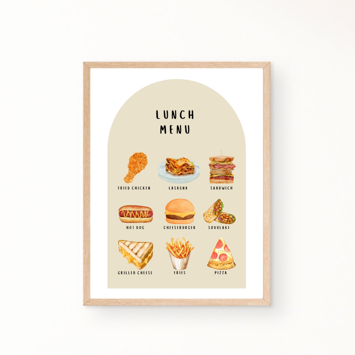Kids Lunch Menu Pretend Play Poster for Play Kitchen and Diner Decor