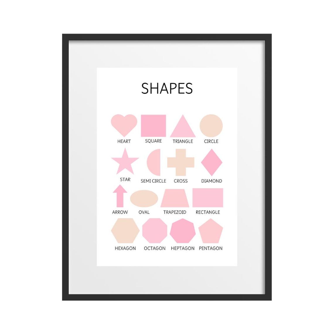 Pink Shapes Educational Chart Kids Geometry Learning Poster Art - Image 2