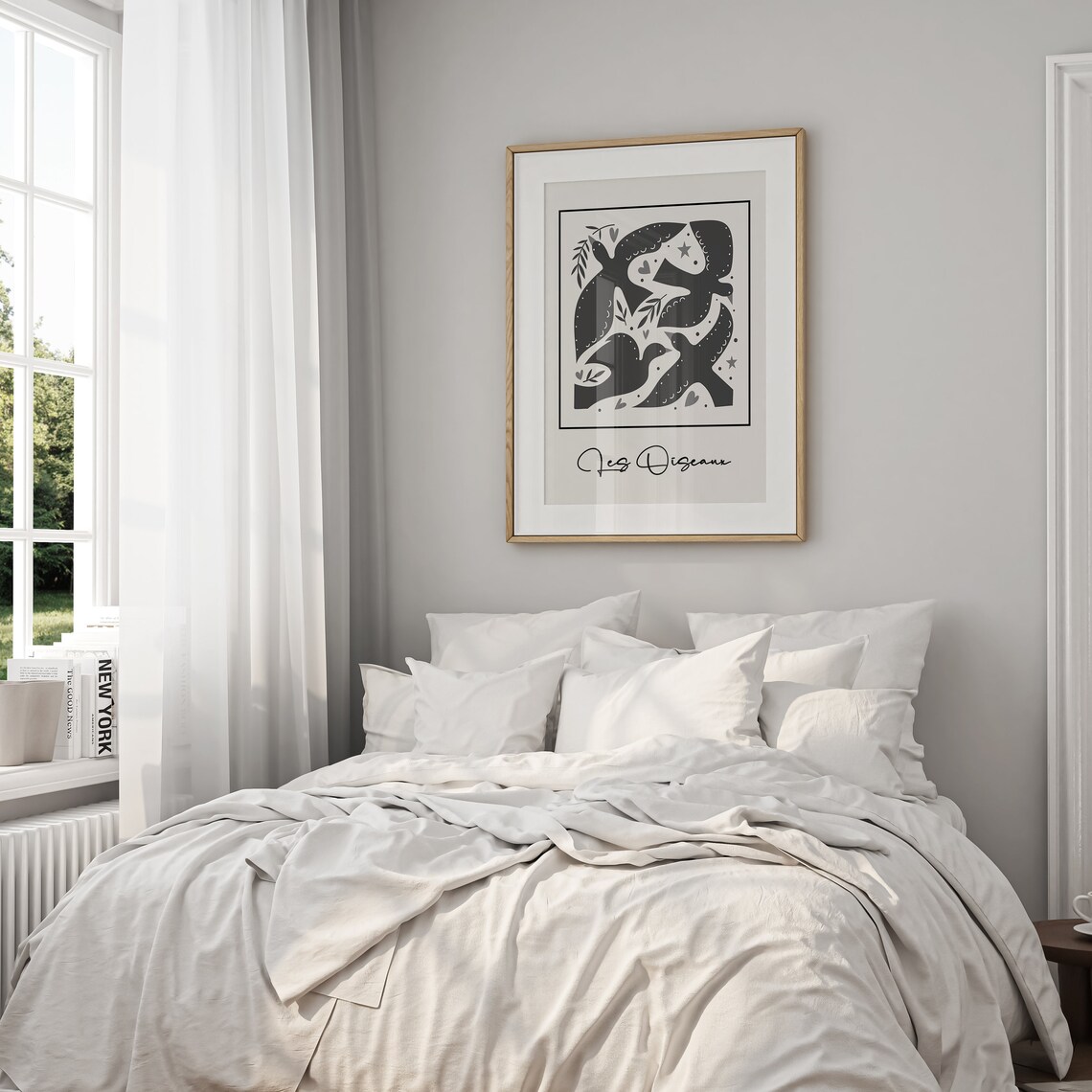 Les Oiseaux Folk Art Birds Minimal Black White Scandinavian Print - Image 2