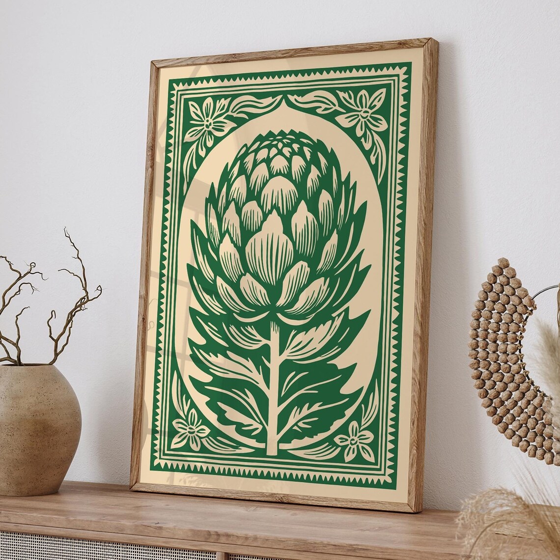Green Artichoke Botanical Folk Linocut Style Kitchen Wall Poster - Image 5