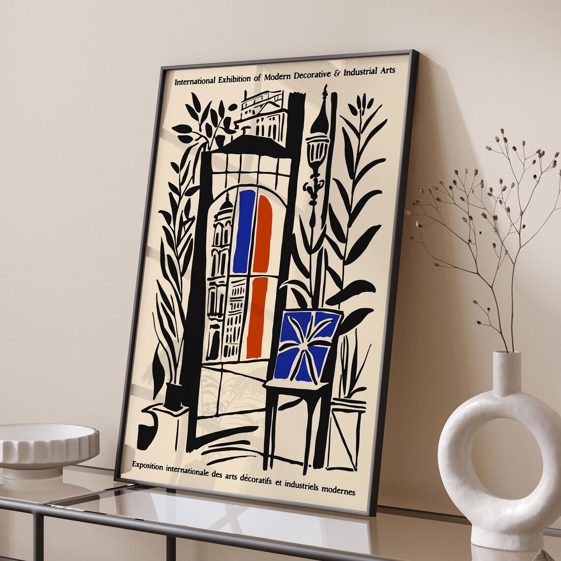 Paris Exhibition Street Cafe Scene Art Deco Illustration Poster