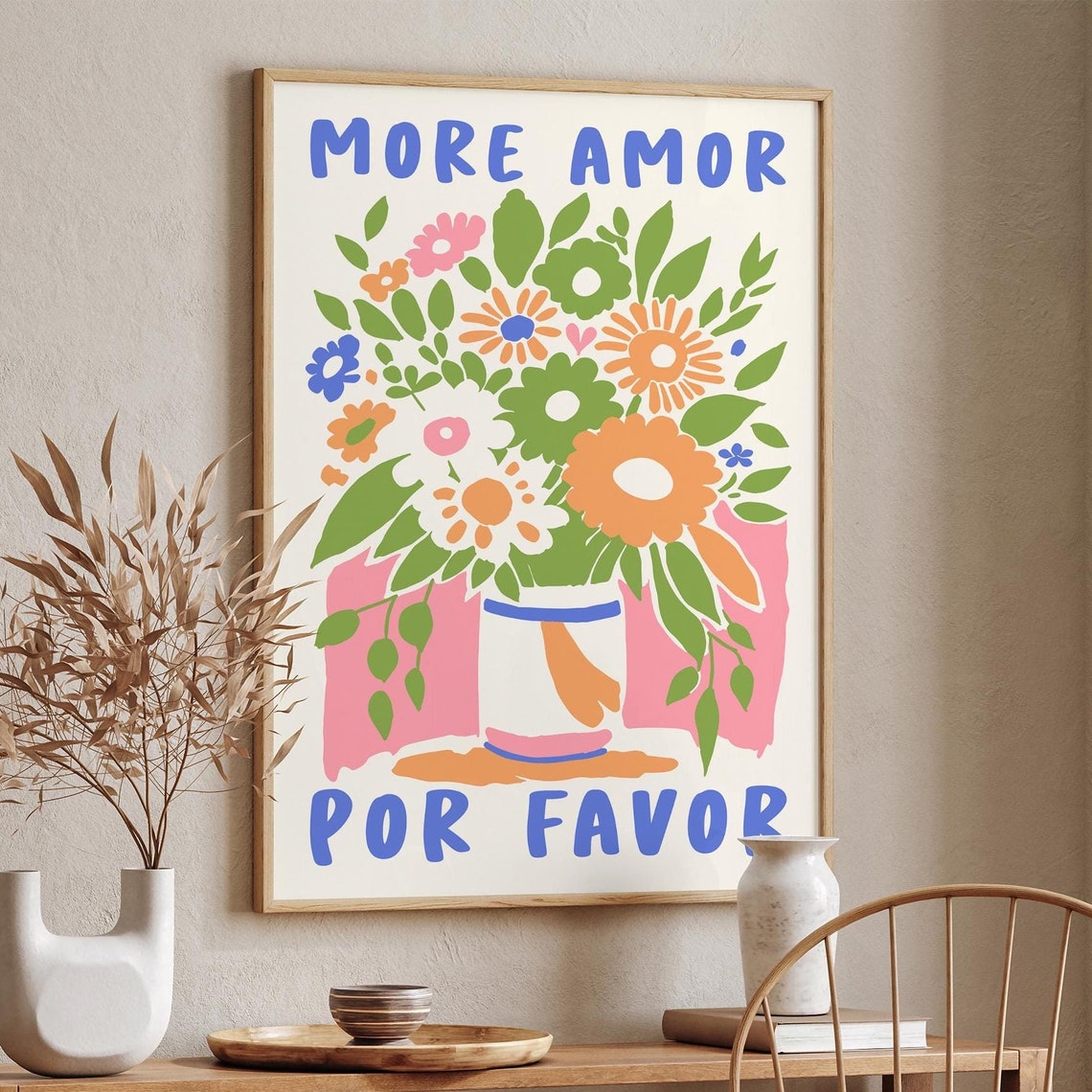 Bouquet Of Flowers Poster More Amor Por Favor Wall Art Modern Pastel Eclectic Print Art Love Quote Bedroom Wall Decor Botanical Poster - Image 5