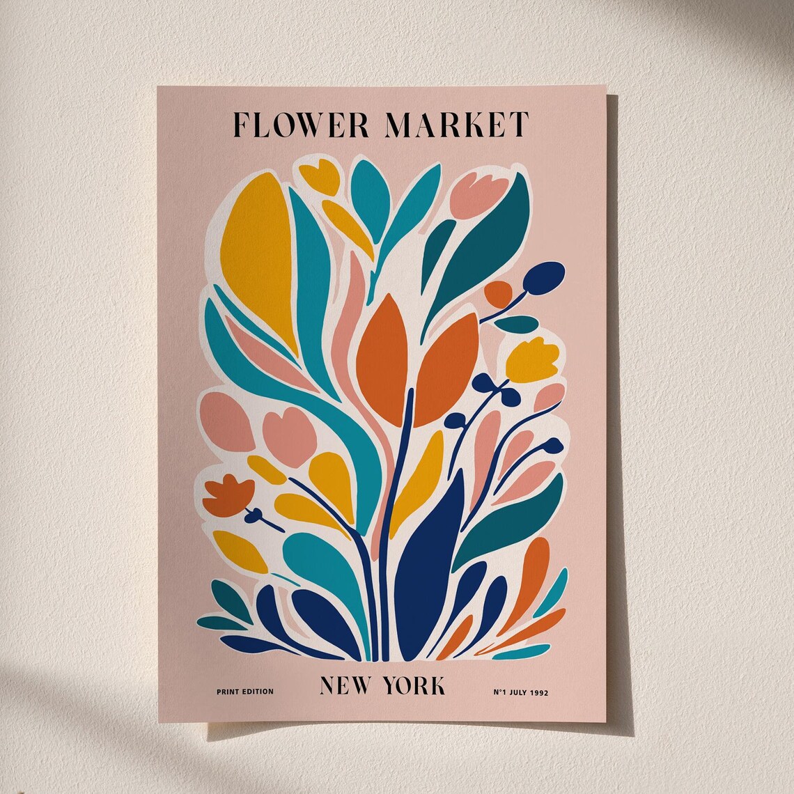 Flower Market New York 1992 Colorful Abstract Botanical Art Poster