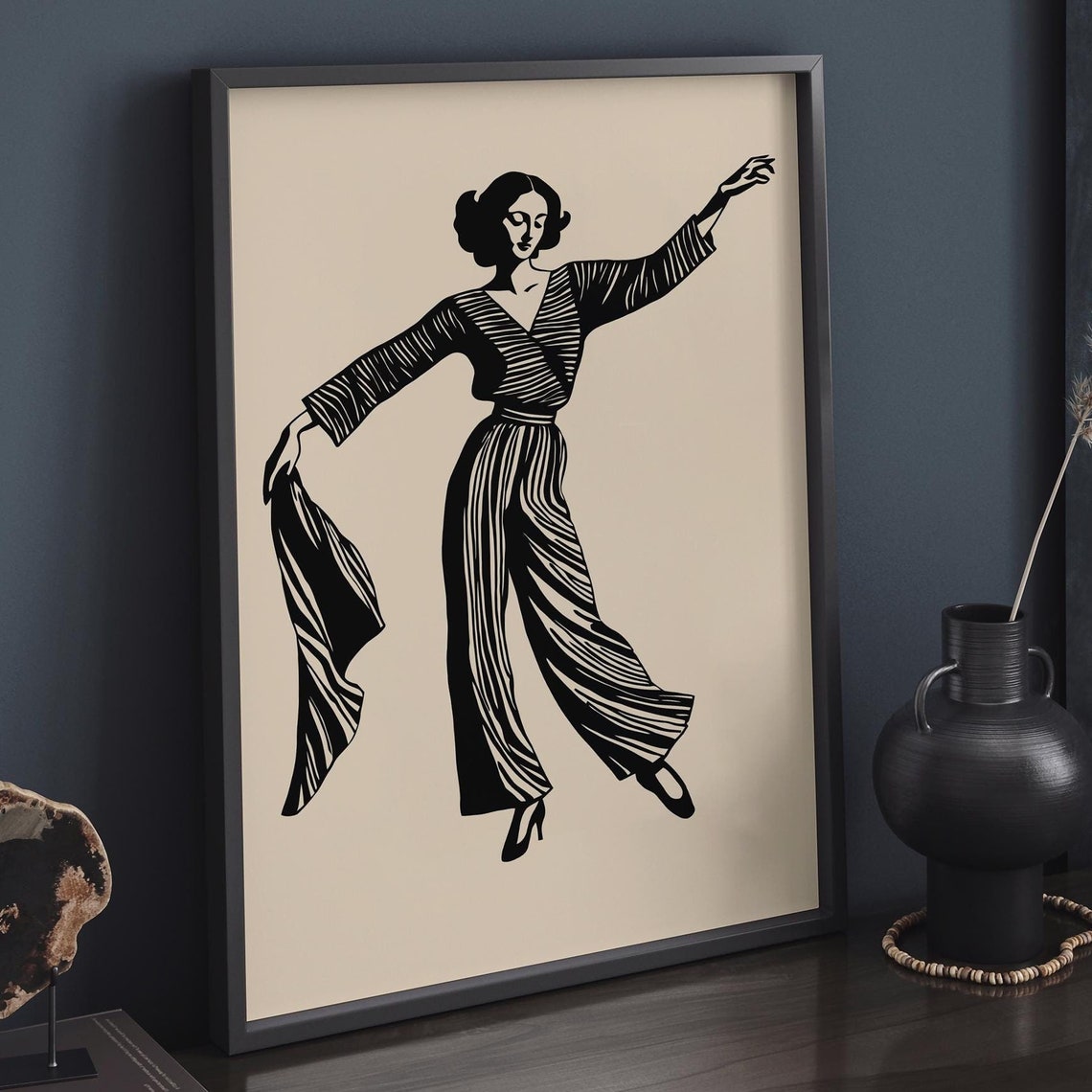Monochrome Spanish Dancer with Flowing Fabric Vintage Poster - Image 5