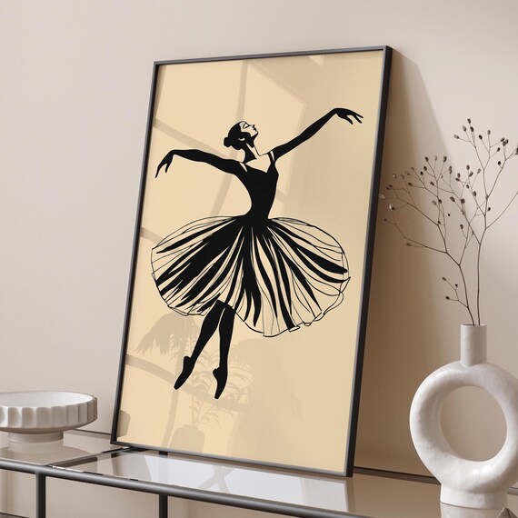 Elegant Black Ballerina Silhouette in Tutu Dance Leap Poster