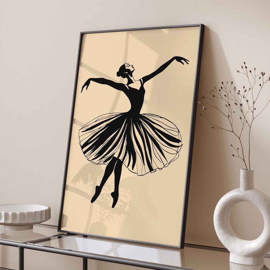 Elegant Black Ballerina Silhouette in Tutu Dance Leap Poster