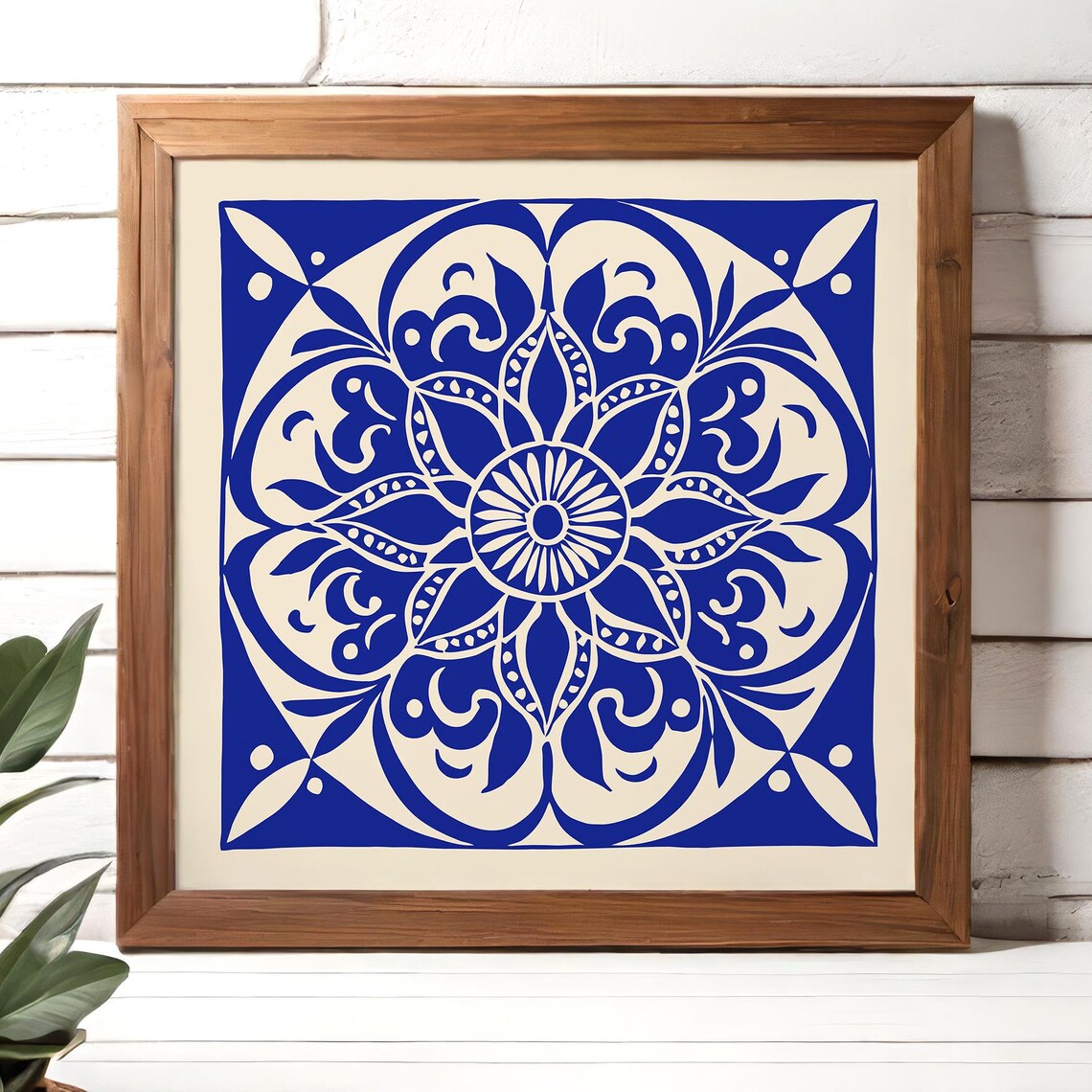 Blue Floral Mandala Tile Azulejo Style Ornamental Decor Art Poster