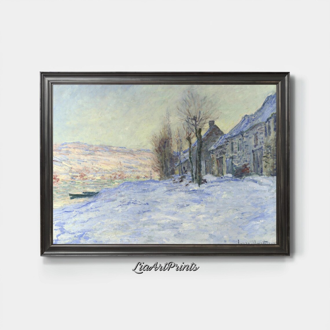 Claude Monet Winter Village Snowy Riverside Impressionist Landscape Poster - Image 3