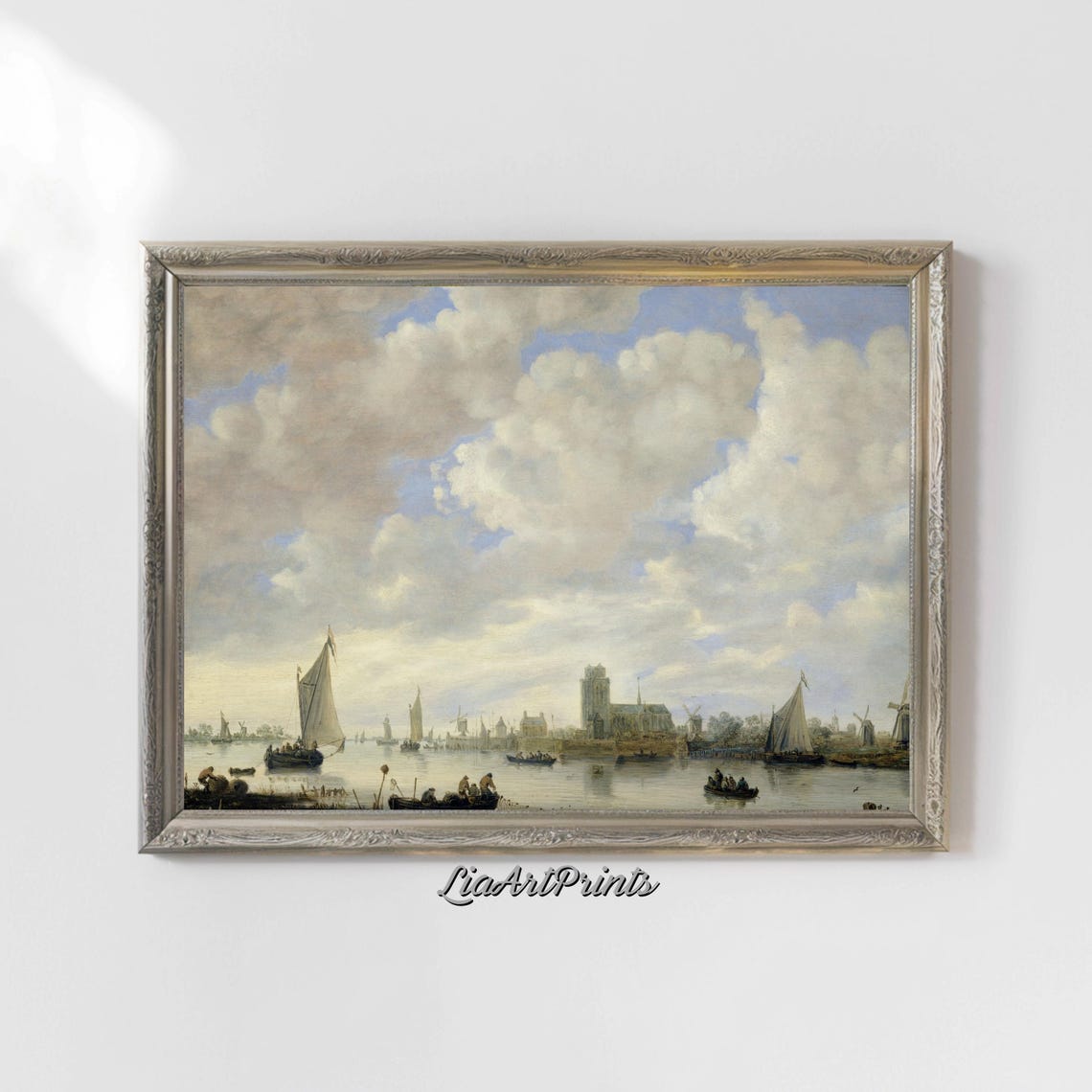 Dutch Golden Age River Scene with Sailboats and Windmills Poster - Image 4