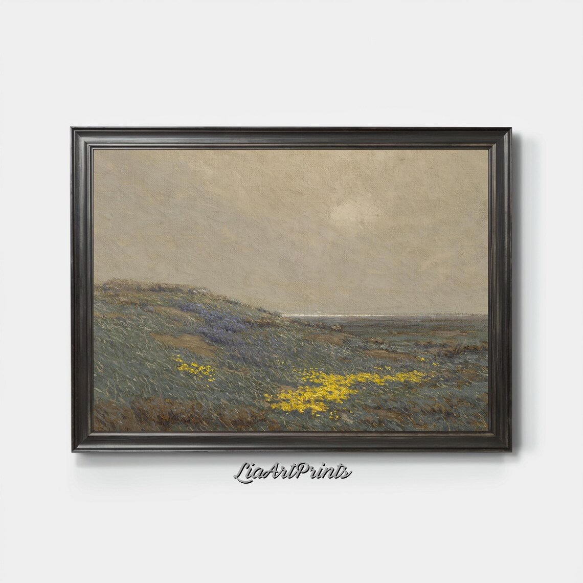 Serene Coastal Meadow Scene, Wildflower Hillside Art Print - Image 4