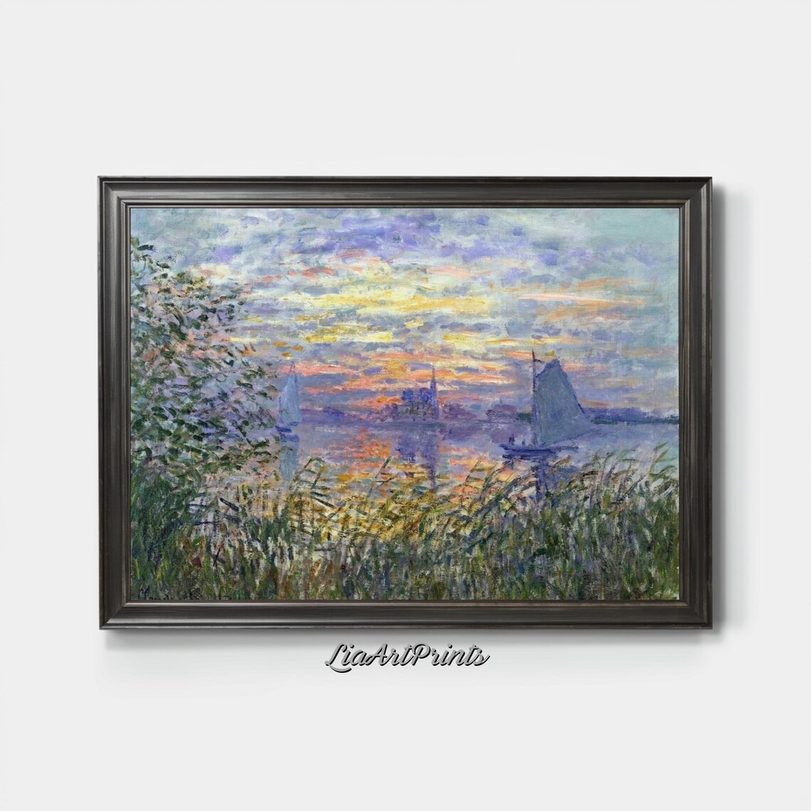 Sunset Over The River, Impressionist Twilight Landscape - Image 4
