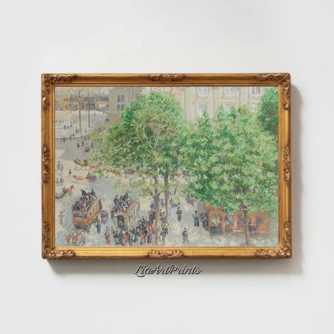 Impressionist City Park Horse Drawn Omnibuses Trees Vintage Poster - Image 2