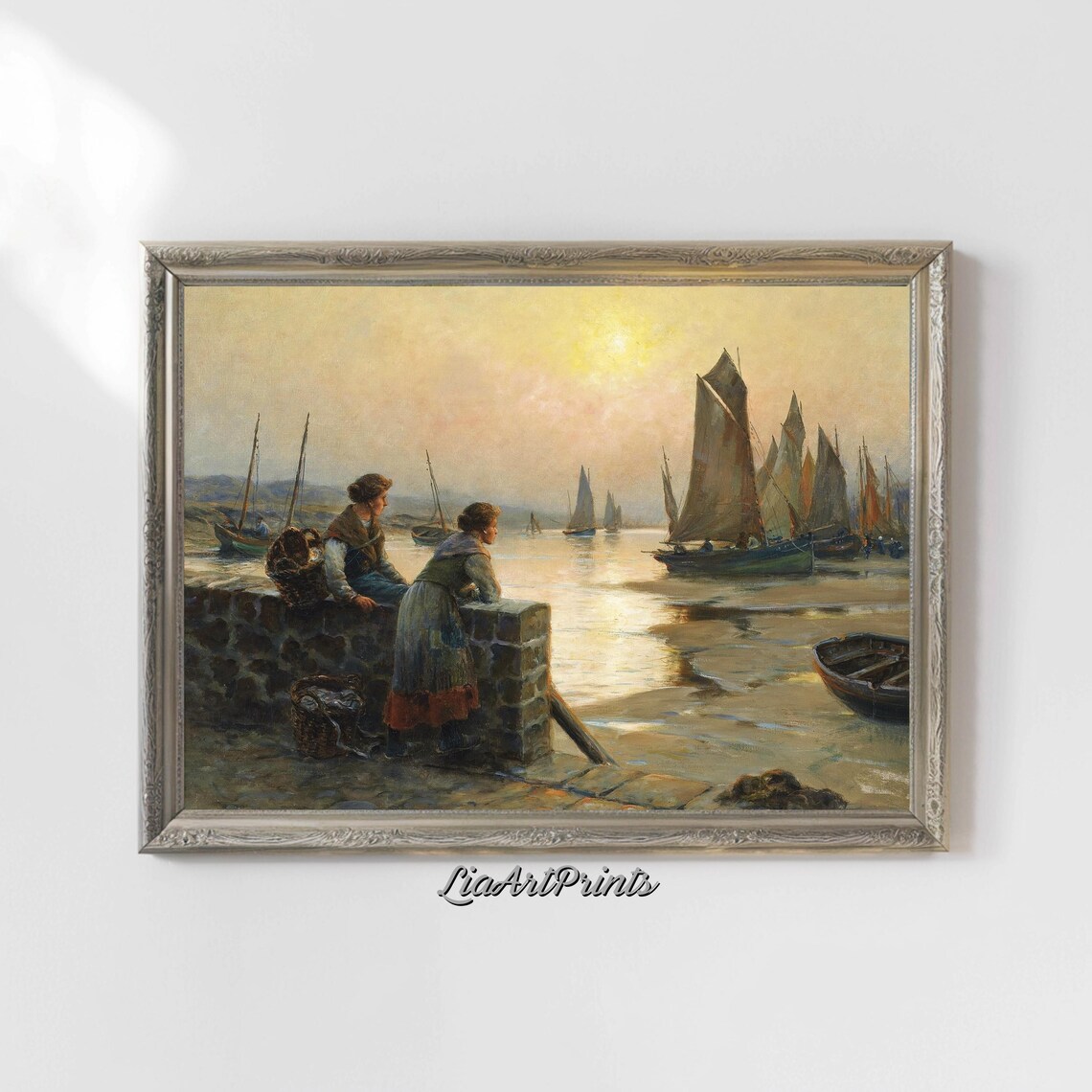 Harbor Sunset Vintage Seaside Scene Sailboats Golden Coastal Art Poster - Image 4