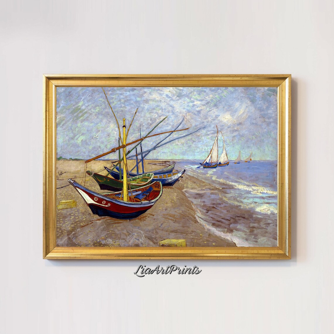 Seaside Boats Artwork Van Gogh Style Coastal Wall Art Impressionist Nautical Print - Image 2
