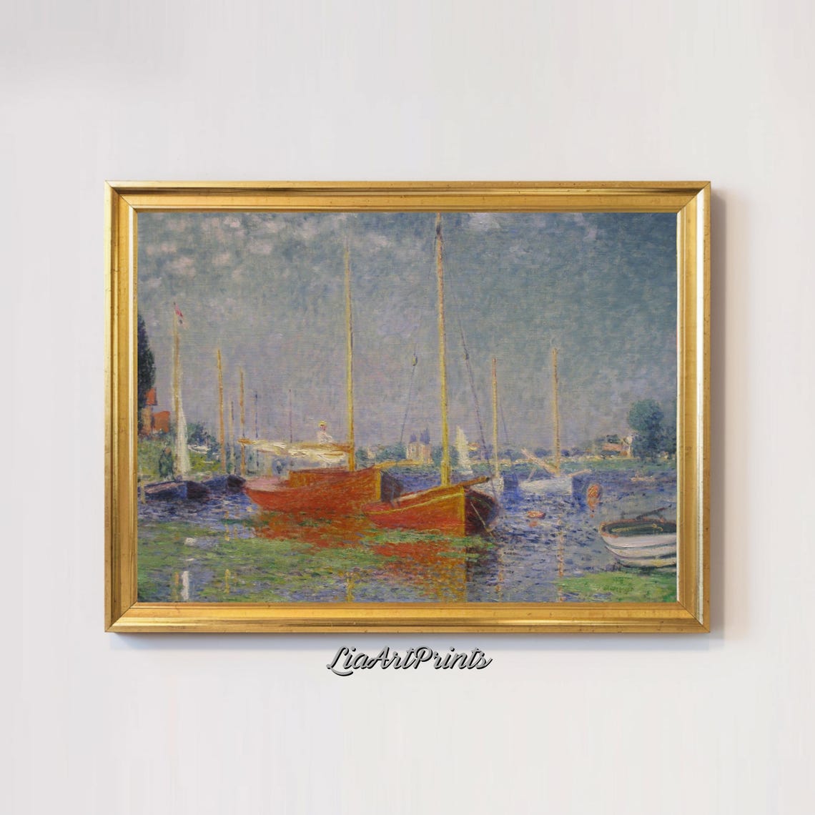 Impressionist Sailboats Harbor Red Boats Summer Coastal Scene Poster - Image 2