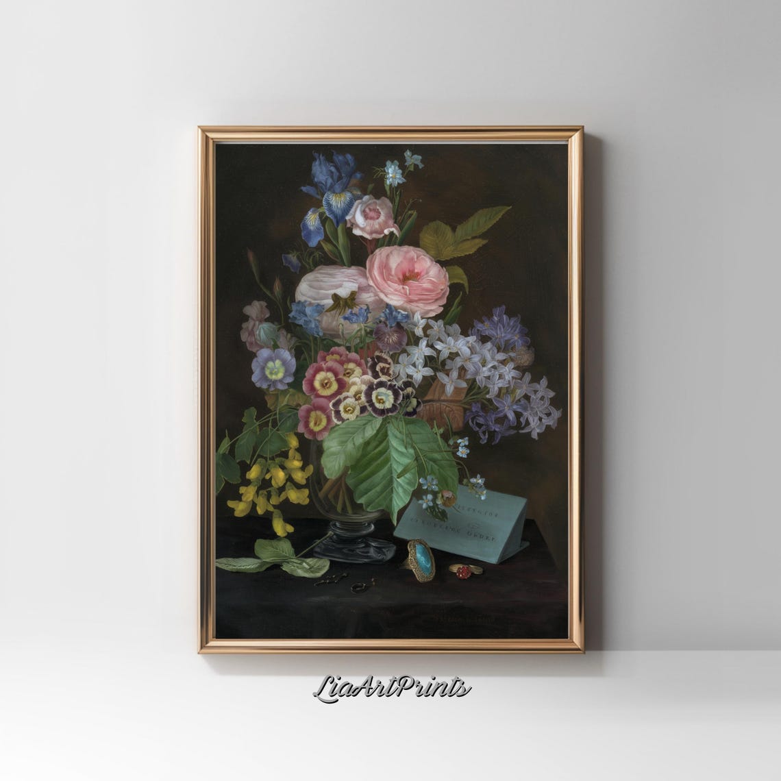 Classic Floral Still Life Roses Irises Vintage Botanical Art Poster - Image 2