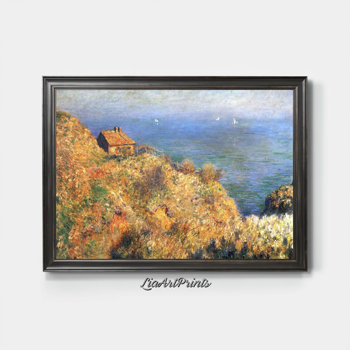 Cliffside Cottage With Ocean View, Monet Style Impressionist Landscape - Image 3