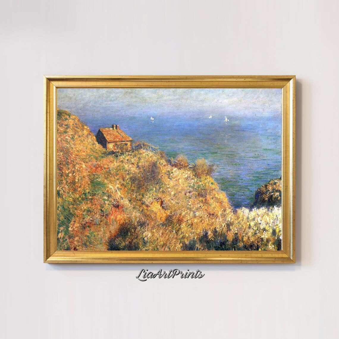 Cliffside Cottage With Ocean View, Monet Style Impressionist Landscape - Image 2