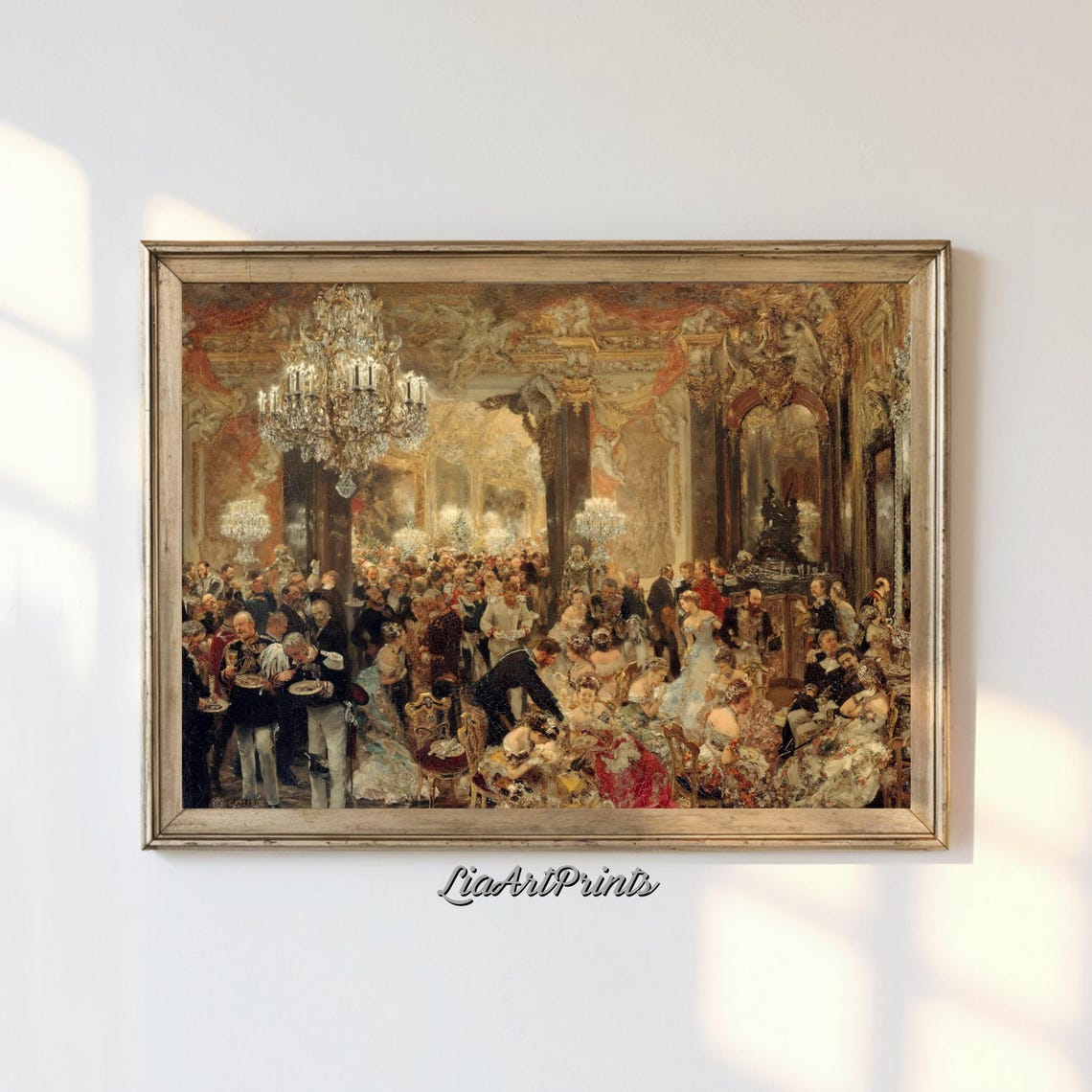 Elegant Vintage Ballroom Scene Grand Chandelier Dance Party Poster