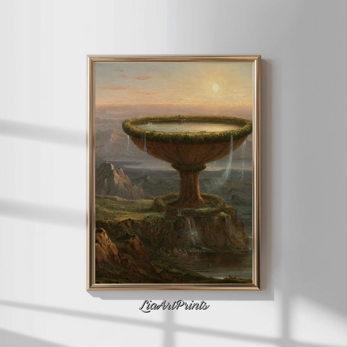 Thomas Cole Titan's Goblet Giant Stone Chalice Sunset Vintage Poster