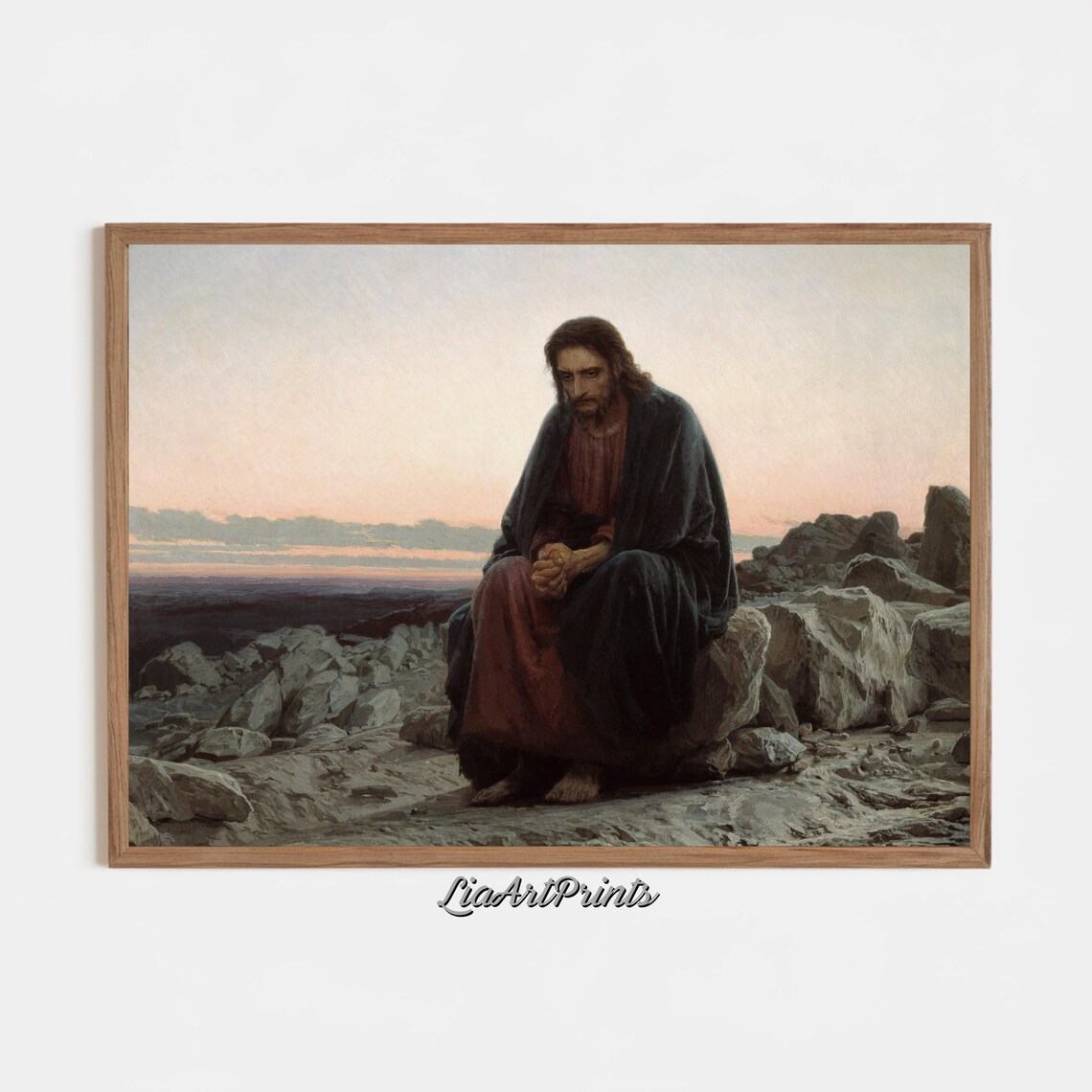 Jesus in the Desert Vintage Religious Oil Painting at Dawn Poster - Image 3