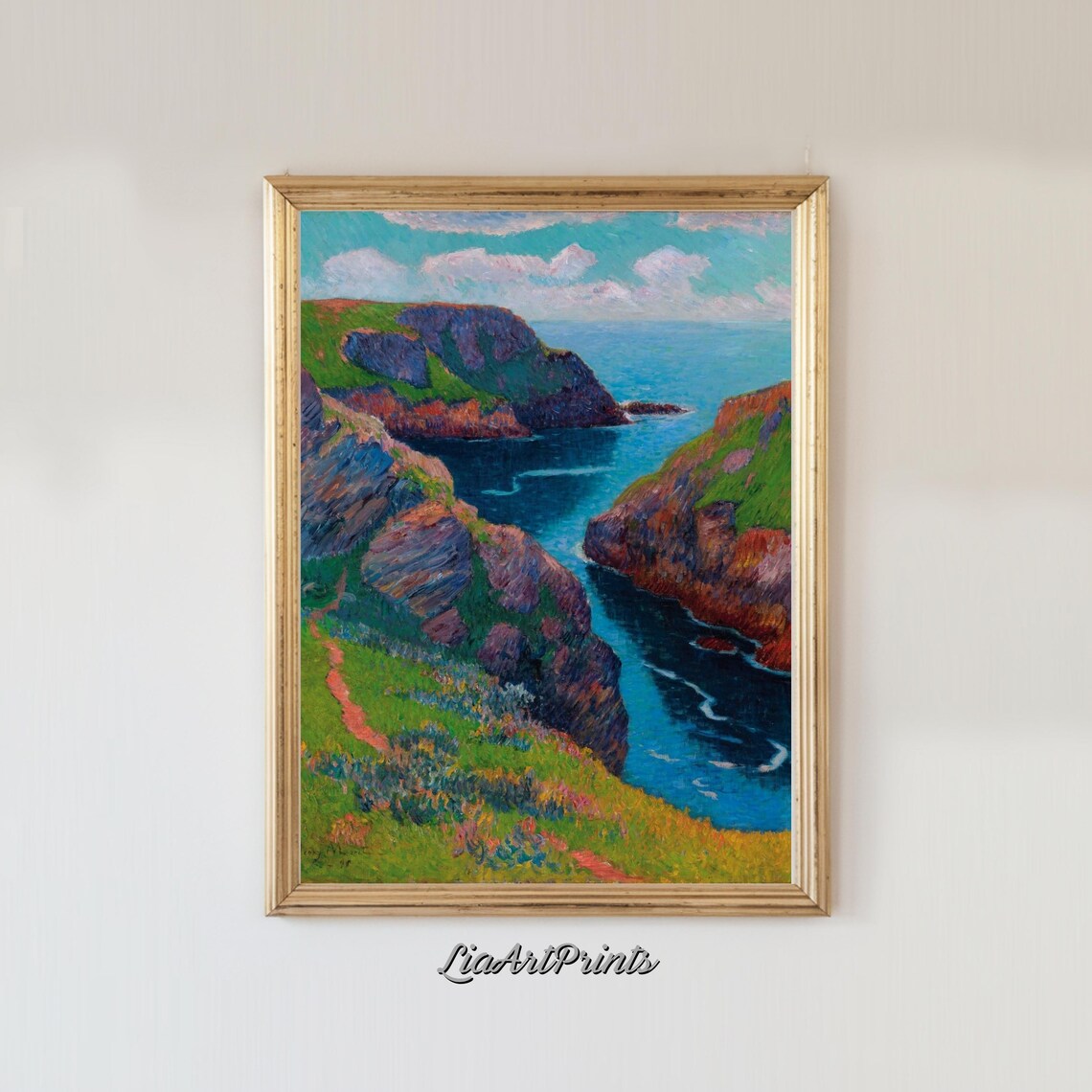 Post Impressionist Coastal Cliffs Vibrant Rocky Shoreline Artwork Poster - Image 3