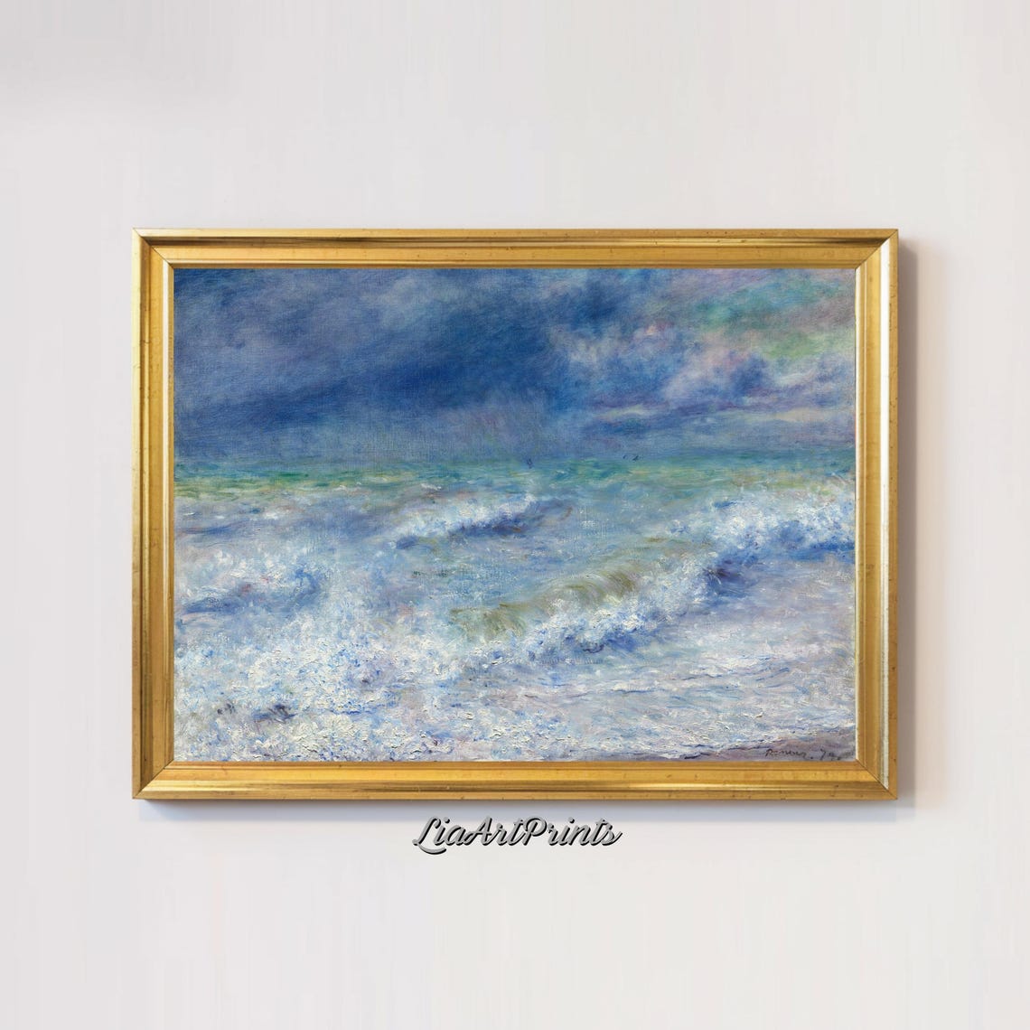 Impressionist Ocean Waves Foamy Surf Blue Seascape Art Print - Image 2