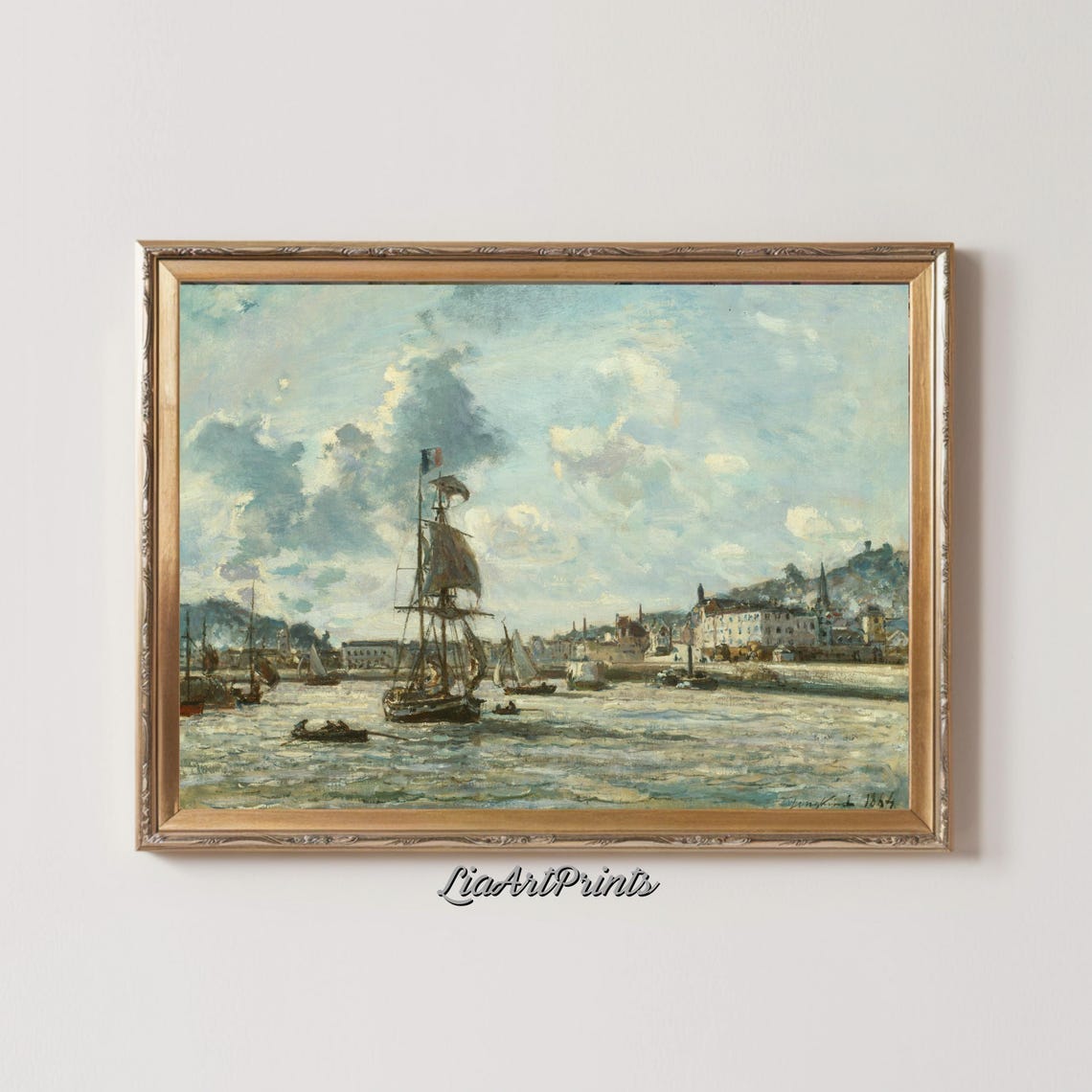 Tall Ships in a Bustling 19th Century Harbor Nautical Scene Poster - Image 3
