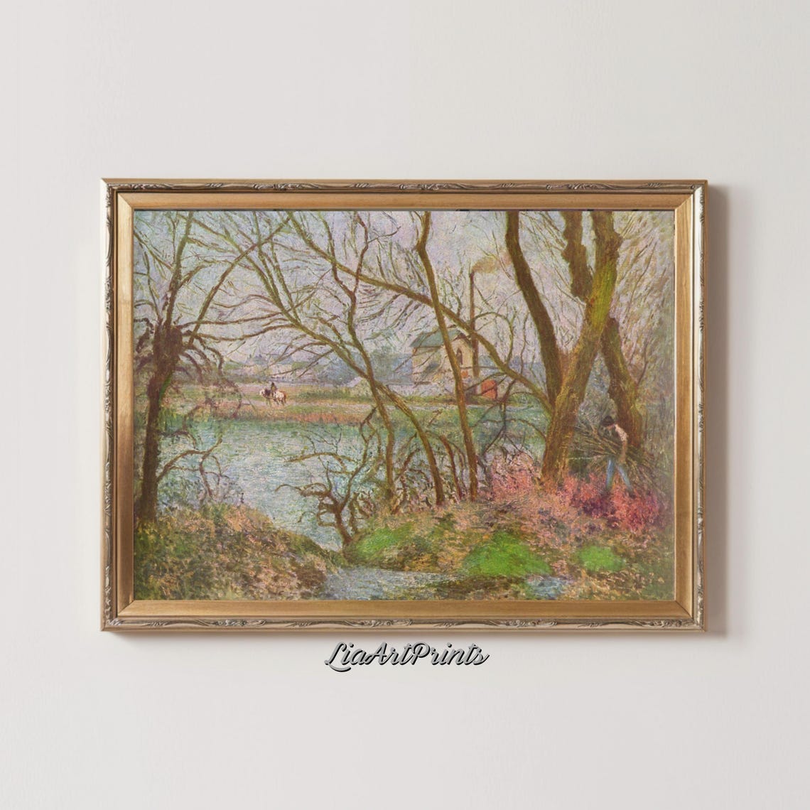 Impressionist Riverside Bare Trees Horse Rider Winter Scene Poster - Image 2