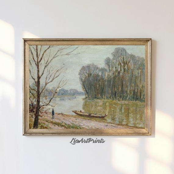 Antique Rustic Muted Landscape Painting Vintage Neutral Wall Art Antique Landscape Art Wall Art