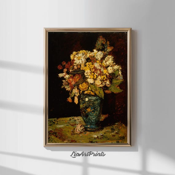 Rustic Floral Still Life Vibrant Bouquet In Textured Vase Bold And Expressive Art