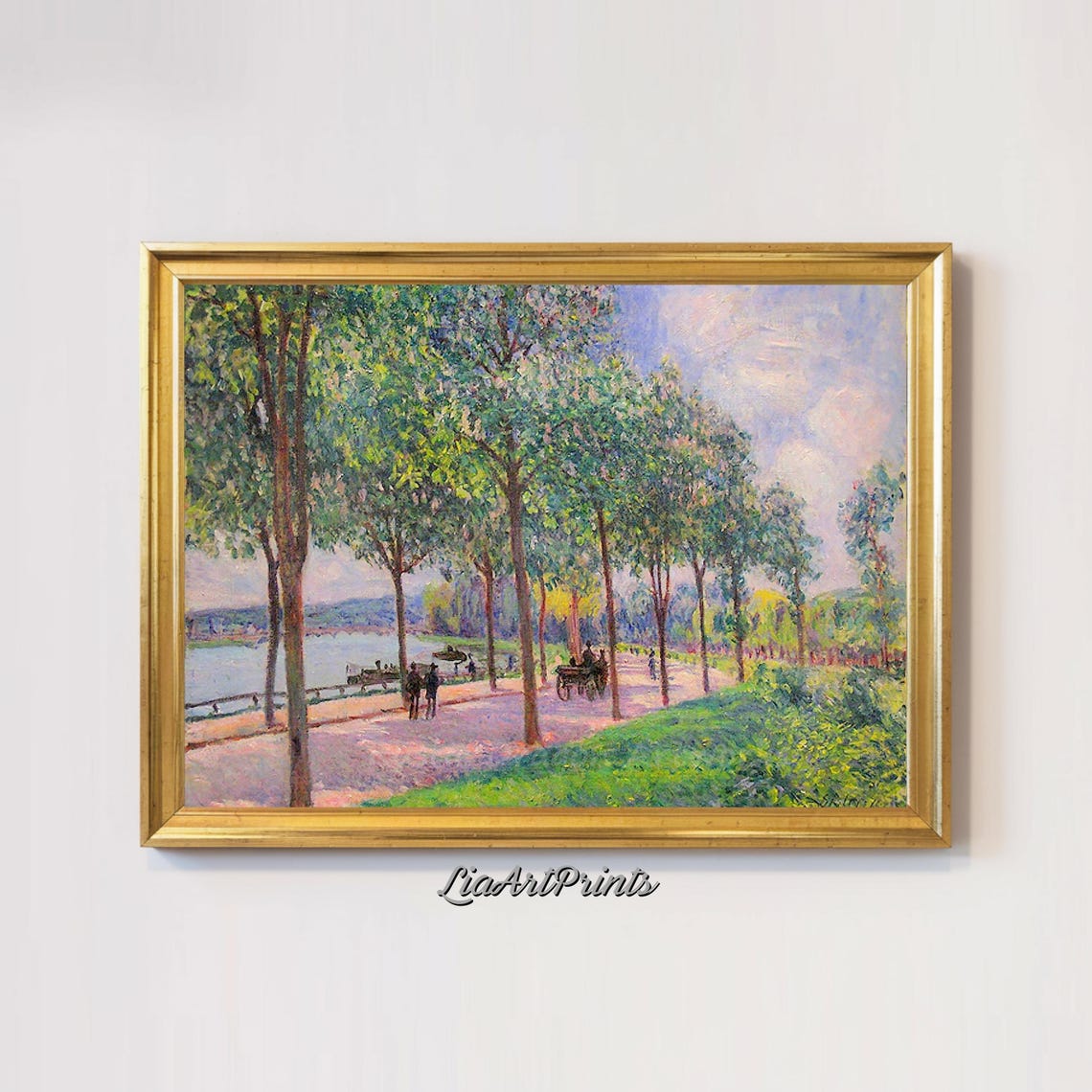 Impressionist Riverside Path Tree Lined Scenic Artwork Fine Art Print For Nature Inspired Dcor Classic Landscape Painting - Image 2