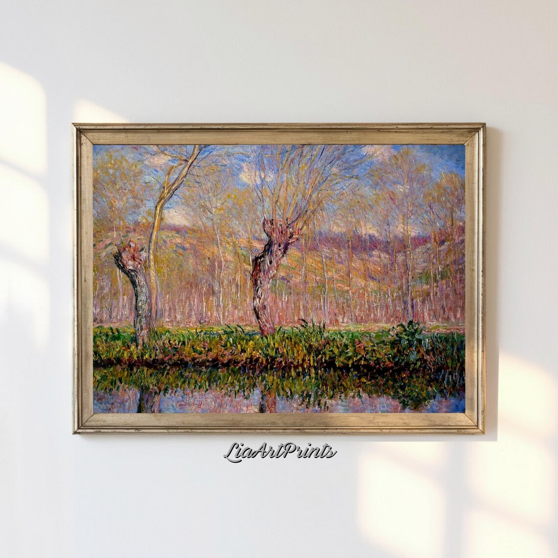 Springtime Riverbank Reflection, Monet-Inspired Landscape
