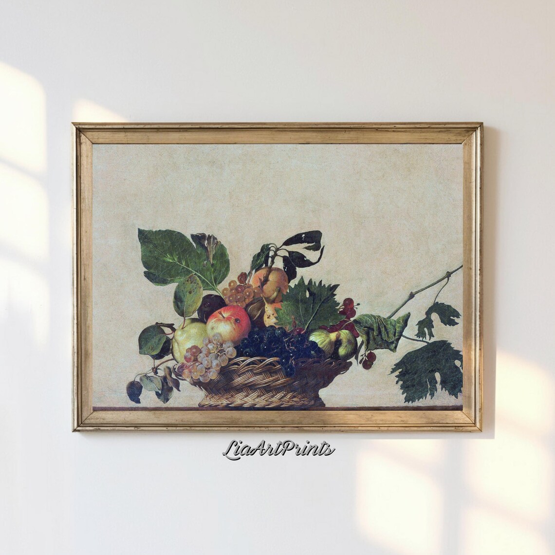 Vintage Still Life Wall Art Classic Fruit Basket Painting Antique Inspired Artwork Rustic Home Decor