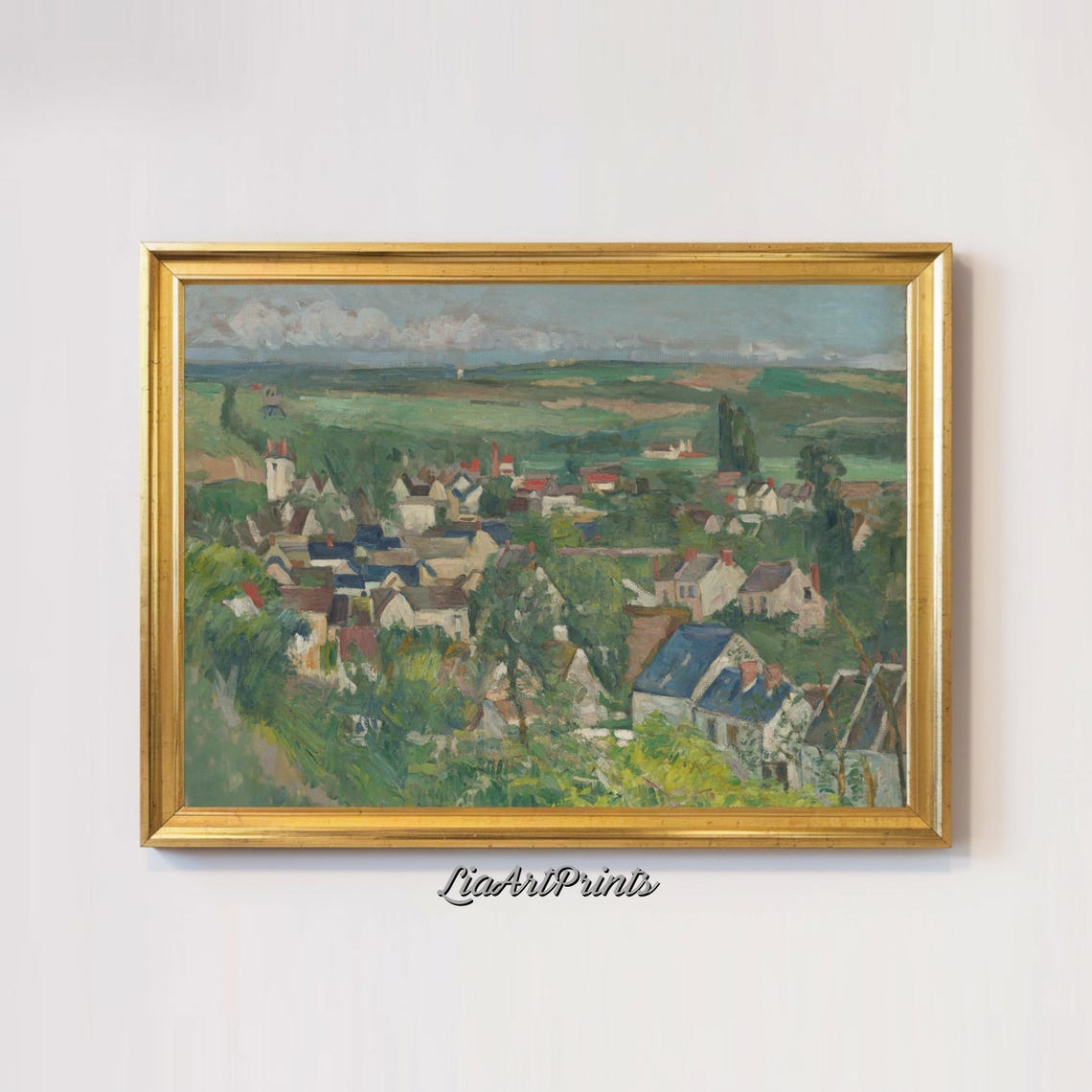 Panoramic French Village Among Green Hills Vintage Landscape Poster - Image 2