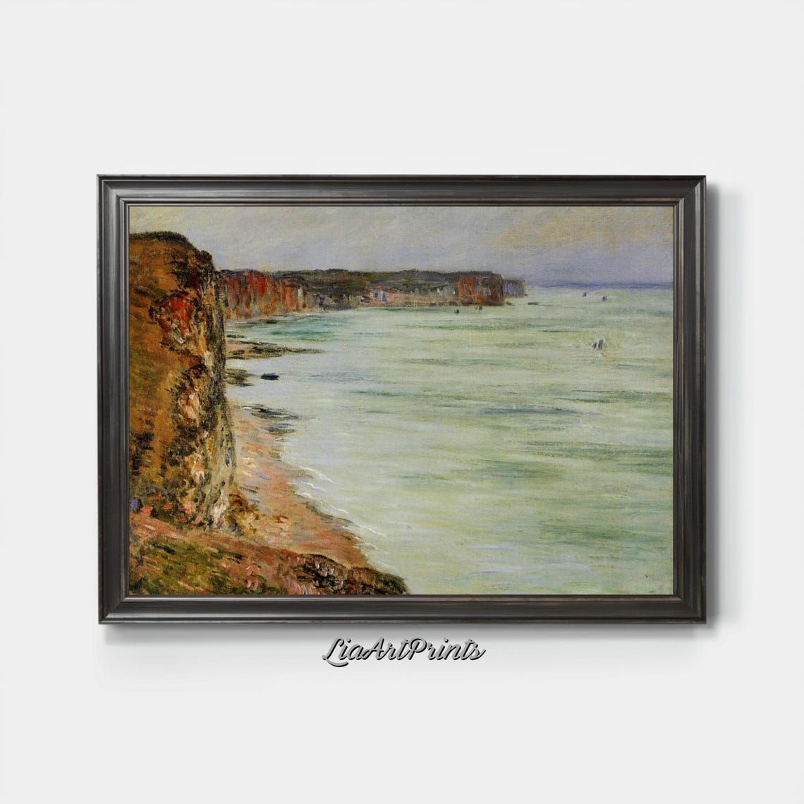 Rocky Cliffs Over a Quiet Sea Impressionist Coastal Landscape Wall Art - Image 3