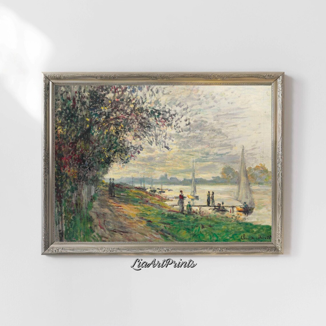 Claude Monet Riverside Sailboats Figures On Shore Impressionist River Poster - Image 5