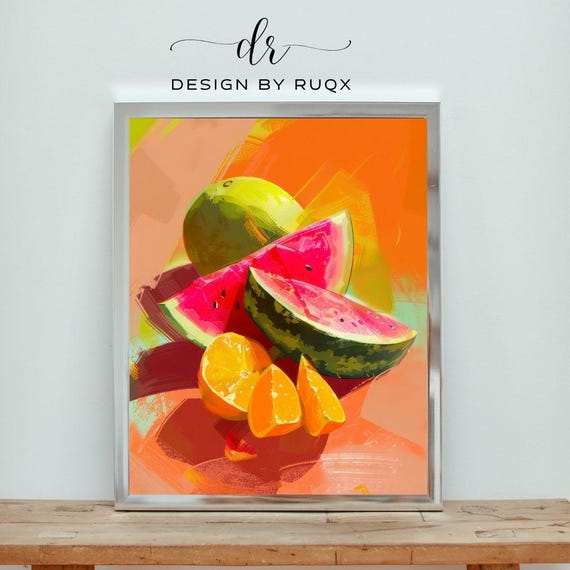 Watermelon Orange Kitchen Print Tropical Wall Art