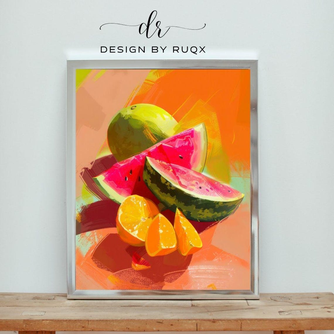 Watermelon And Orange Slices Tropical Painted Fruit Kitchen Wall Art