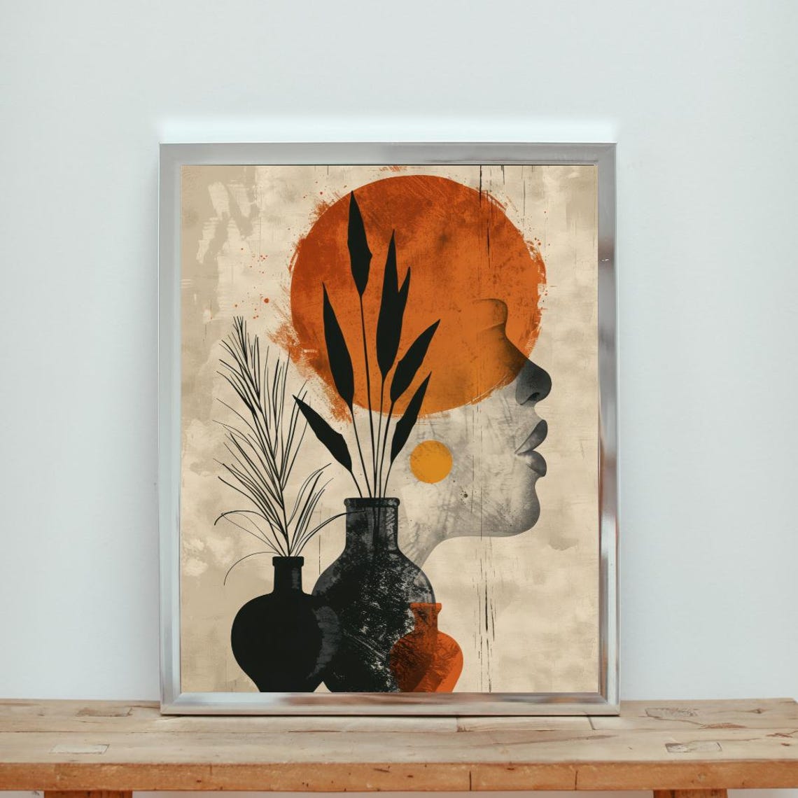 African Woman Sun Boho Terracotta Profile Art Wall Decor Poster