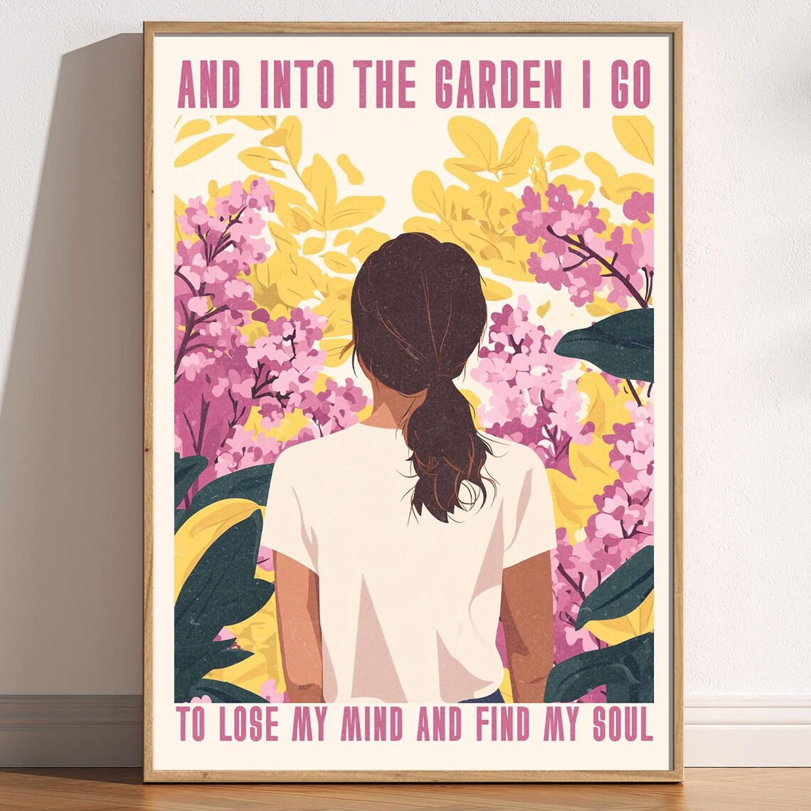 Into The Garden I Go Floral Bloom Woman Quote Vintage Botanical Poster