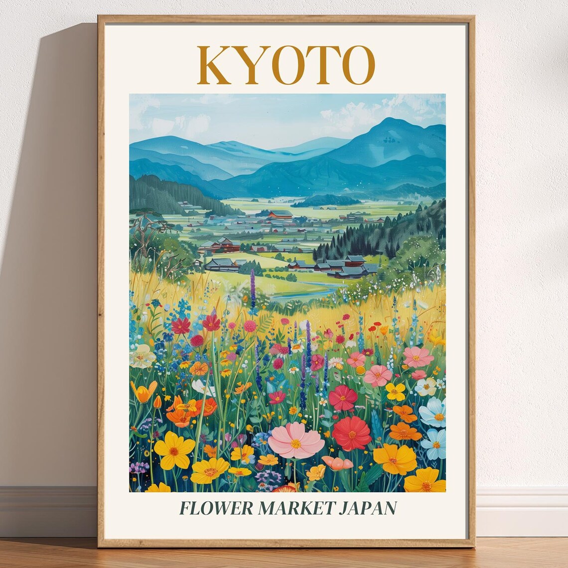 Kyoto Japan Flower Market Mountain Valley Village Travel Poster