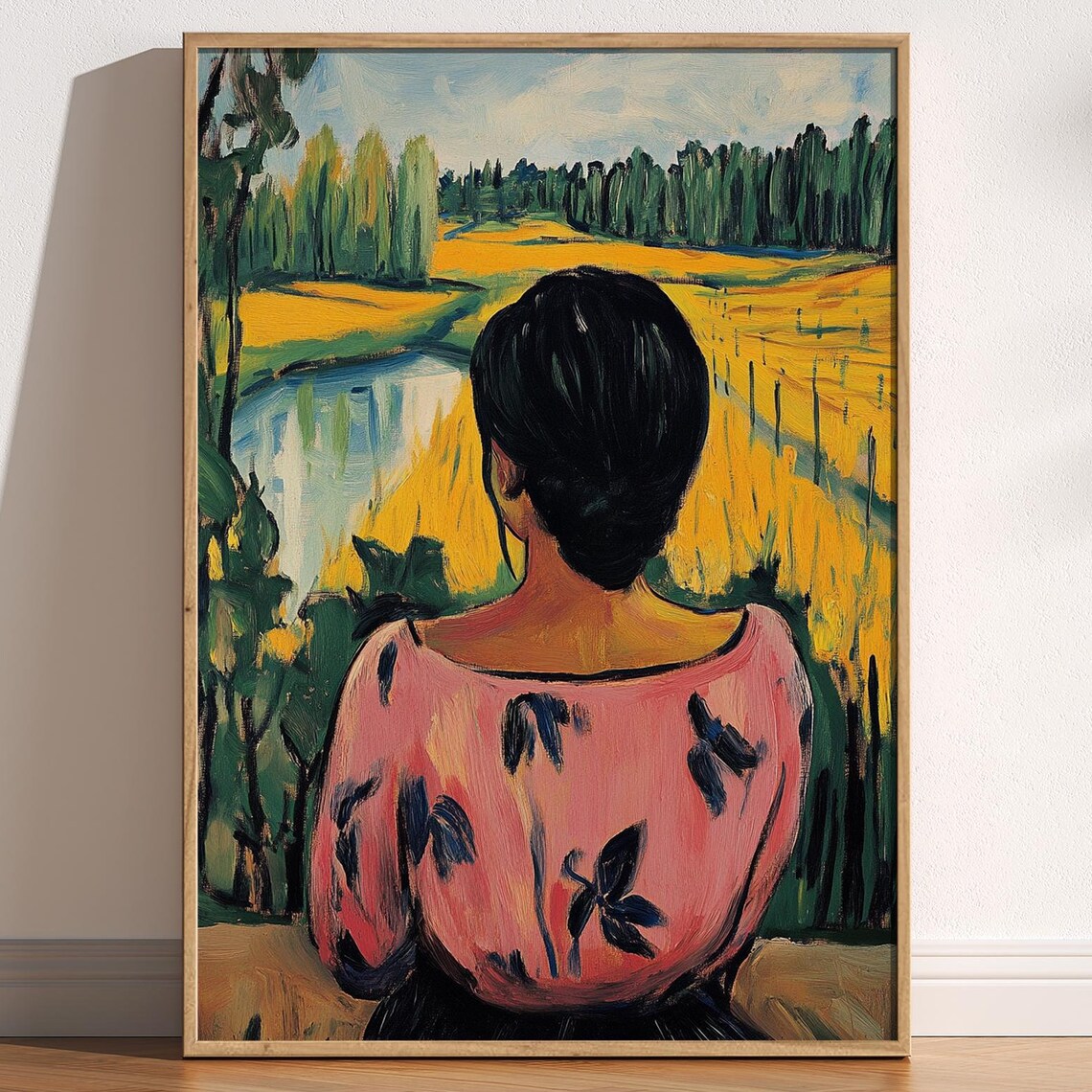 Woman Viewing Vineyard Landscape Matisse Style Fauvism Art Poster