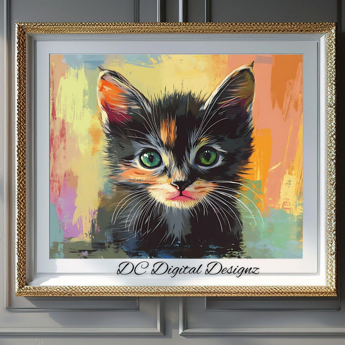 Animal Wall Art Wall Art Cute Kitten Pop Art Style Print Whimsical Colorful Cat Artwork Instant Home Decor