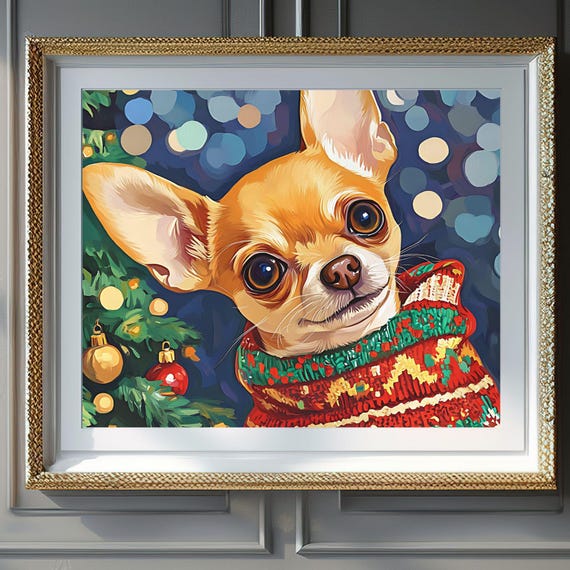Christmas Wall Art Chihuahua In Christmas Sweater Art Cute Holiday Pet Art Festive Dog Art For Home Gift For Dog Lovers