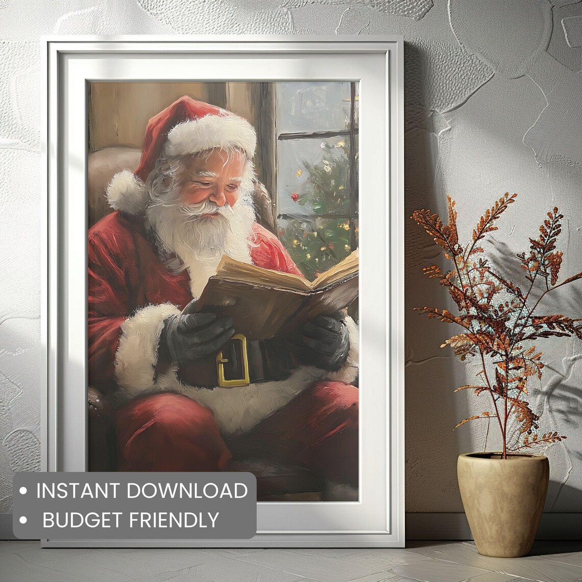 Santa Claus Reading Christmas Story Book Vintage Oil Painting Poster - Image 2