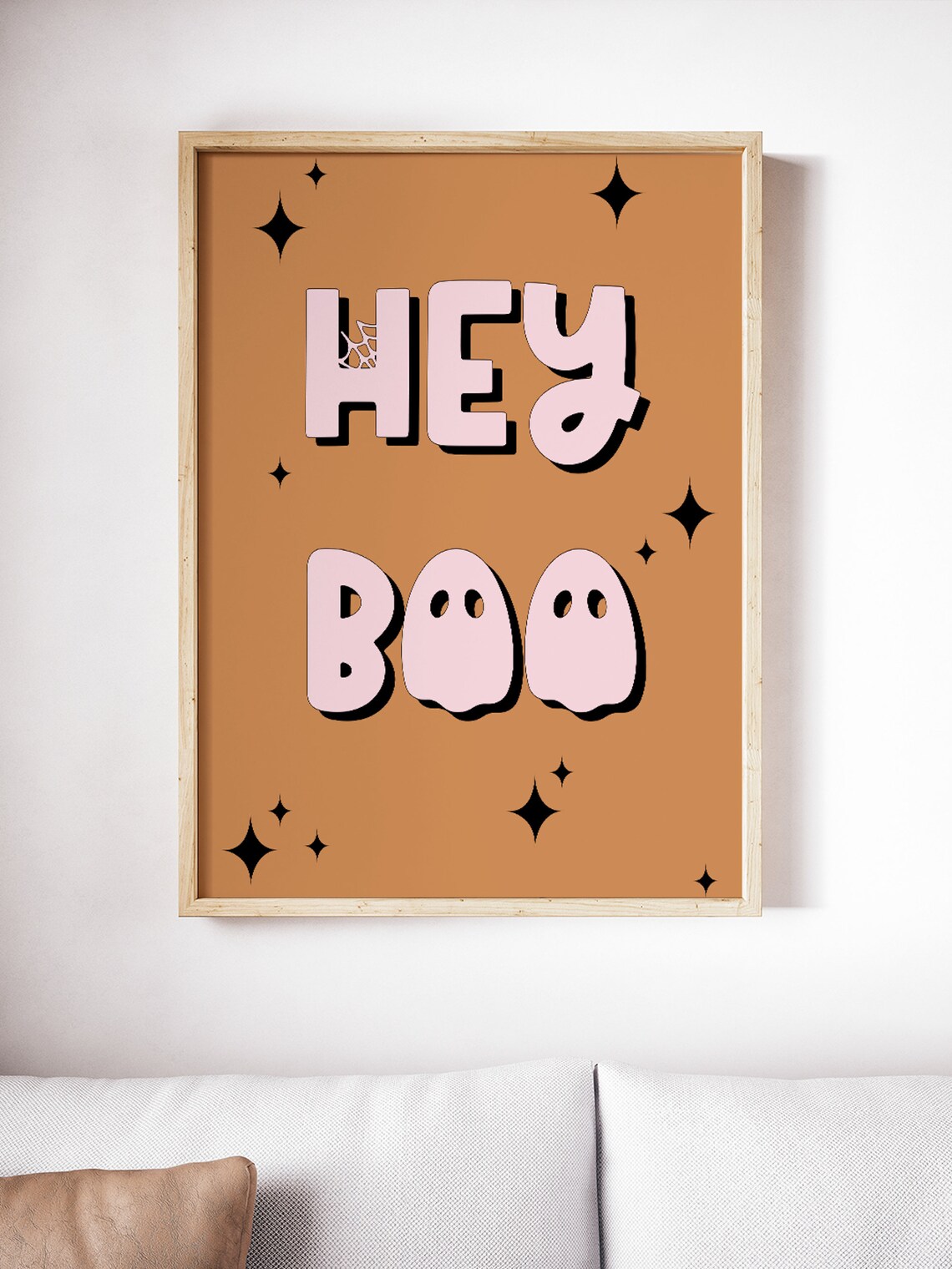 Cute Hey Boo Halloween Pink Lettering on Orange Background Poster - Image 3